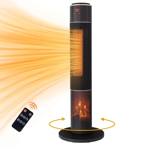 ZOKOP 1500W Corded Electric Space Heater - Home Appliances, 33" Portable Tower Heating System with Remote, 3D Flame, Oscillation, 1-12H Timer, Thermostat, Adjustable Heat, Tip-Over & Overheat Guard, ETL Certified for Indoor Bedroom, Office, 1Yr Warranty