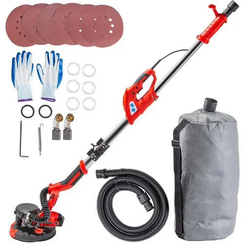 【Fallpicks】VEVOR 850W Heavy Duty Power Metal Drywall Sander (Hardware), 8.86 in Sandpaper Diameter, Variable Speed, Telescopic Fold Handle, Vacuum Dust Bag, 6 Sand Pads Ready, Hose, Plastic Accessories, Portable Tool for Beginners&Pros DIY Drywall Work