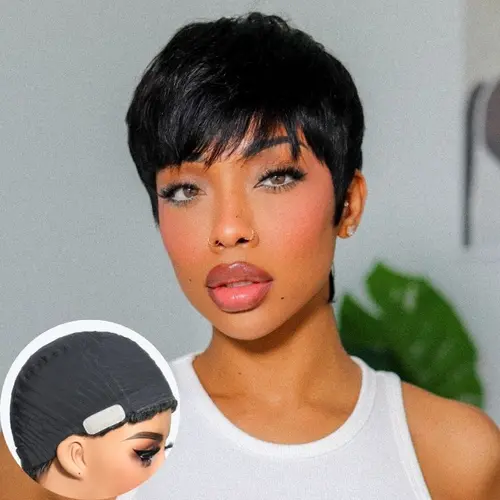 LUVME Throw On & Go Short Cut with Bangs Wig Ultra Comfort Cotton Cap Glueless Wig Hair Loss Friendly TikTokShopBlackFriday Sale — Save Big Now!