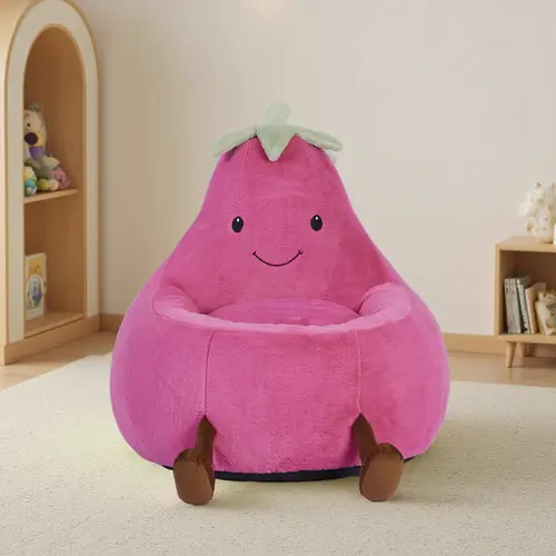 Padded Toddler Beanbag Sofa for Boys and Girls - 24-31 in, Cotton Foam Durable Kids Outdoor Furniture, Eggplant/Beige Friendly Design, Move-easy Light Chair for Room Decor