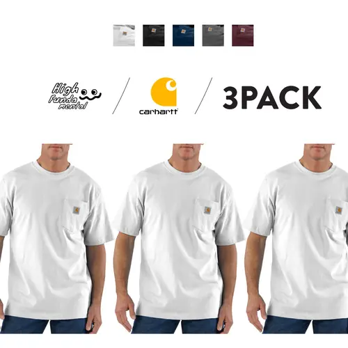 3 Pack CARHARTT K87 Men's Oversized Fit Heavyweight Short Sleeve Heavyweight Pocket T Shirt Casual Cotton Tee CARHARTT Plain Cotton Pocket Tee T Shirts Workwear Classic Hip Hop Harem Big Sizes (M to 3XL)