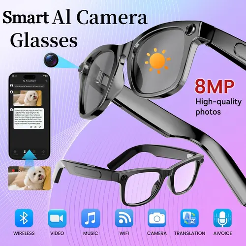 W&O AI Wearable Smart Glasses Device - Unisex Adults, Women-Friendly Wireless Audio Glasses with Bluetooth Translator, Chat GPT Access, Music Player, Hands-Free Calls, UV & Blue Light Protection, Cool Electronics Gift
