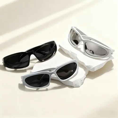 Unisex 3-Pack Punk-Style Oval Black Sunglasses for Women, Lightweight Goggle Shades with HD Lenses, Sun Protective Eyewear, Built for Biking Cycling Driving Hiking, Fashion Casual Men's Accessories