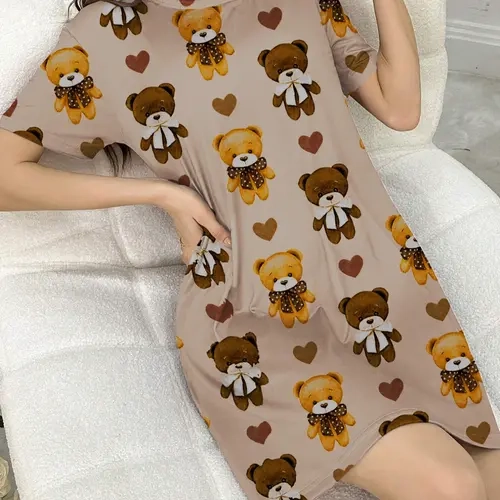 Women's nightgown, nightie, Nightwear, short-sleeved V-neck fitted pajamas, casual loungewear dresses, comfortable daily sleep wear