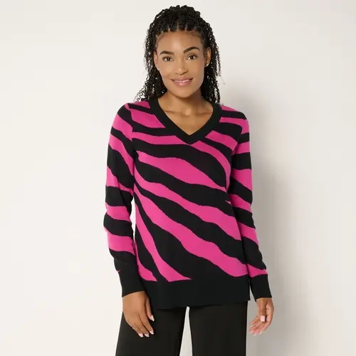 Brandis Dress Out Loud Graphic V-Neck Intarsia Sweater
