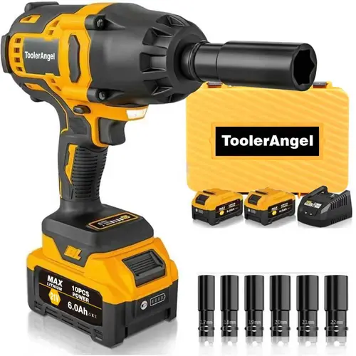 ToolerAngel 1/2-Inch Cordless Impact Wrench, 1000 Nm (737 ft-lbs) High-Torque Wrench, 20V 2000 RPM Brushless Motor, 2x 6.0Ah Lithium-Ion Batteries, Charger & 6 Sockets, Brushless Power Wrench, Mechanic Tool, Automotive Maintenance Tools