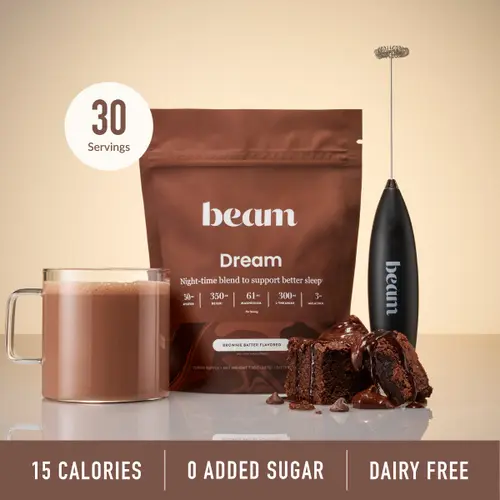 Beam Dream Viral Nighttime Organic Hot Cocoa Beverage - 20-30 Servings/Bag, 5 Flavors (Brownie Batter, Peanut, Caramel), Melatonin Sleep Aid with L-Theanine & Magnesium, No Added Sugar | DealsForYouDays