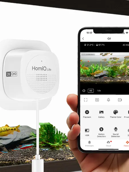 HomiQ Life 3MP 2K Aquarium & Terrarium Pet Camera.Magnetic Install &Close-Focus Lens for Fish,Lizard, Reptile Pet and Window Bird Feeder,2.4GHz & 5GHz WiFi,Color Night Vision,Auto-focus,24/7 Recording