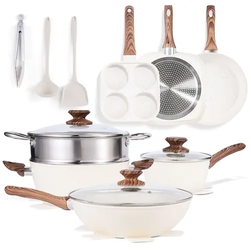 Sweetcrispy Non Stick Cookware Set - 12-Piece Stackable Anti-Adhesive Set with Detachable Handle, Induction & All Stovetop Compatible, Dishwasher & Oven Safe, Frying Pan Included for Easy Cleanup, Non Stick Cookware Sets