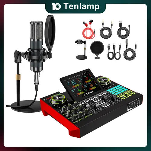 【US】Tenlamp G10-P15 Sound Card Kit, Upgraded Cantilever Bracket, Customizable Sound Effects, Condenser Microphone, Suitable for Live Streaming, Gaming, Vocal Podcasting, 2-Level Noise Cancellation, and Computer Audio Mixing#TikTokShopBlackFridaay