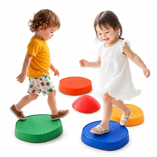 Skirfy 5-Count PP Plastic Multifunctional Stackable Non-Slip Balance Training Boards with Rubber Grips - Colorful Nesting Stepping Stones Kids Toys for 3-4 Years, Coordination Training Games to Build Confidence (Indoor/Outdoor)