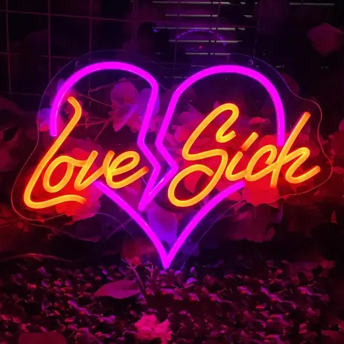 Love Sick LED Neon Heart Light Sign - Light-Up Festive Themed Heart Decor, LED Letter Sign, Indoor Bedroom Decor, Valentine's Day Gift, Festive Decorative Lights, Heart Decorations Decorative Lights