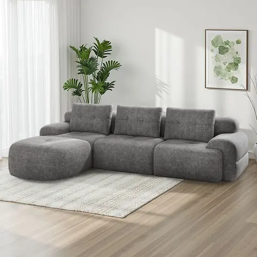 [FallPick] -2/3PGKS 112''-145'' Sage Green Modular Sectional Sofa with Chaise Full-Foam Structure Woven Texture Upholstery Oversized Modern Couch for Living Room Compression Packaging Design,Gifts for the Whole Family: Husband & Wife, Mom & Dad, Furnitur