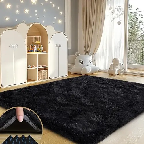 REZUTAN Soft and Cozy 1.7" Thick Shaggy Area Rug, Anti-Slip Support with 4 Grippers, Easy-to-Clean for Bedroom & Living Room, Home Decor Carpets with Area Rug Cleaning Convenience
