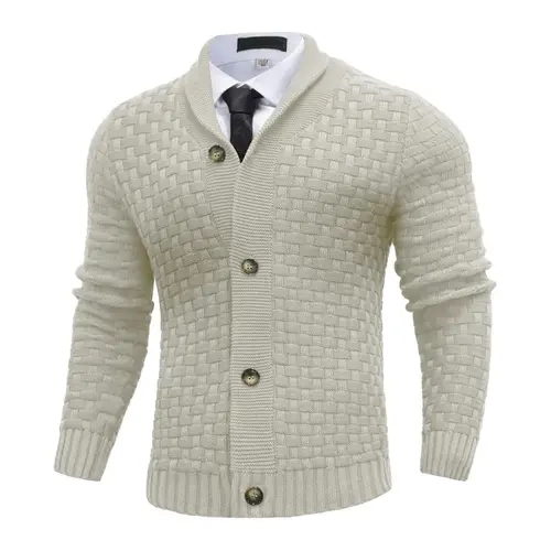 Zaitun Menswear Long Sleeve Cardigan - Bold Patterned Plaid, Large Collar, Button Closure, Polyester Warm Casual Mens Clothing Top, Versatile Fit for Cardigan Weather, Layer with Jeans/Chinos, High-End Basics Upgrade