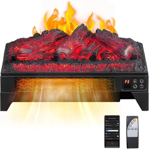 ROVSUN Indoor Electric Fireplace Insert (18'' w,23'' w,26 in) - 1400W CSA Listed, Remote & WiFi Control, Faux Logs, Timer, Overheat Protection, Adjustable Flame Brightness & Heating Temperature, Colorful Flames, Manufacturer Warranty for Living Room