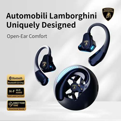 Automobili Lamborghini Official Wireless Earbuds | Sport Ear Hook Audifonos Bluetooth 6.0 Headphones, Auriculares | Deep Bass, Low Power, Noise Cancelling | for Running, Gym, Gaming, Gadgets & Daily Calls Earphones, Electronic Audio Fathersdaygift Headset