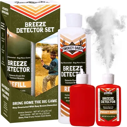 15x More, Ultra Visible Wind Checker Powder Scentless, Draft Indicator Hunting Dust. Compact 3" Breeze Direction Detector, Smoke Puffer Bottle, and Bulk Refill. Big Game Downwind Bundle Gear