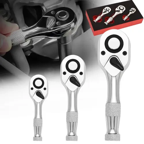 【P-M】Live Only 3-Piece Elbow Ratchet Set in Different Sizes, 1/2, 3/8, 1/4 Inch Drive Ratchet Set, 72-Tooth Quick-Release Mini Ratchet Wrench Set