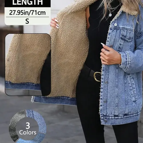 【Black Friday】Women's Fall & Winter Casual Long Sleeve Fitted Jacket, Elegant Thick Warm Denim Coat, Autumn Denim Jackets for Women, Casual Fashionable Outerwear, Versatile Coats