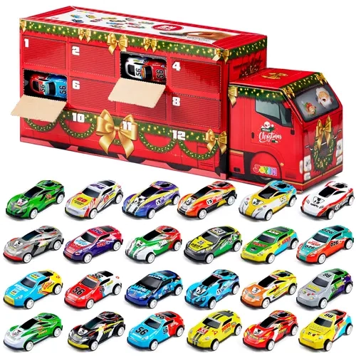 2026 Christmas Advent Calendar Pull Back Vehicles, 24 Days Christmas Countdown Toy Cars for Boys Girls Kids 8+ Years Old, Christmas Party Favors Supplies, Fun Gifts