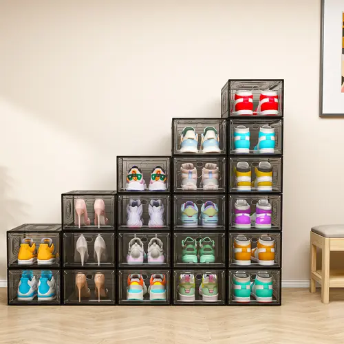 7CODE 24-Pack Transparent Shoe Box Storage Set, Durable Thick Hard Plastic Home Organizers with Magnetic Acrylic Flip-Top Lid for Shoe Organization, Storage Holders & Racks