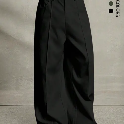 Casual Wide-Leg Plaid Pants, Versatile Loose-Fit Button Trousers, Lightweight and Comfortable All-Seasons Fashion Wear
