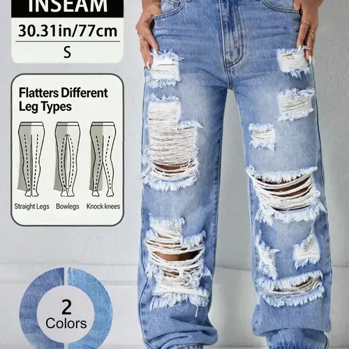 Fashion Street Style High Waist Pocket Ripped Denim Jeans, Women's Loose Baggy Straight-Leg Pants for Spring Summer Fall, Trendy Casual Wear, Streetwear, Womenswear