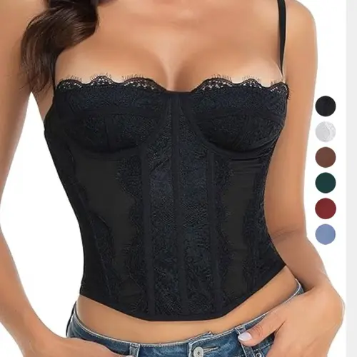 Women's Sexy Low Neck Backless Fishbone Mesh Waist Cinch Top, Outer Wear Slimming Bralette Tank, Club Fashion Style Thin Strap Top, Party Nightwear, Sleeveless Tank Tops