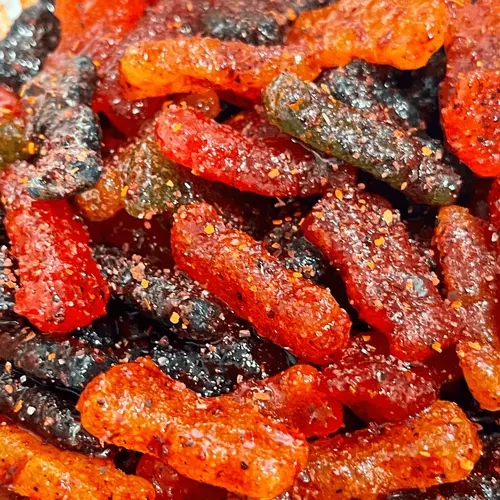 FRUITY BITES Chamoy Candy - Chilitos Sweet, Sour & Spicy Chili Snack - Mexican Fruit Flavored Gummy Candy for All Ages, Authentic Dulces Mexicanos Enchilados, Candy Jars with Tamarindo Pulp Chamoy
