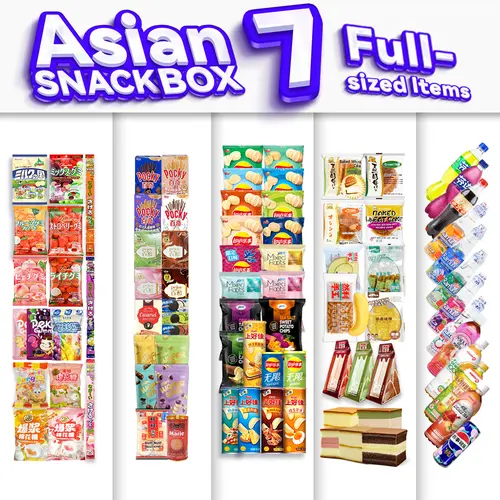 Asian Snack Box - 7 Full-sized Japanese Korean Chinese Snacks & Drinks Dessert Candy - Fruit Multipack Healthy Snacks