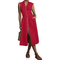 Wenrine Lady's Classy Chic Woven A-Line Dress - Polyester-Elastane Fabric, V-Neck, Cap Sleeves/Strapless, Pull-On, Front Zipper, Side Pockets, High Slit, Soft Flowy, Lightweight (Cocktail, Wedding Wear)