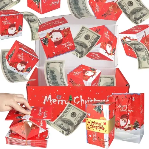 Sturdy Themed Folding Bouncing Red Envelope Cash Box - High-Quality Cardboard, Fun Explosion Confetti Design, Easy Setup Office Stationery, Creative Special Slots Hold Money Securely, Cash Gift Ready for Anniversary Party