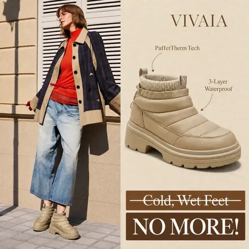 VIVAIA Tyler PufferTherm Tech Shoes for Women & Girls - Waterproof, Ultra-Warm, Round Toe, 10cm/3.94in Shaft, 5.7cm/2.24in Heel, Trail-to-Town Cold Weather Snow Boots (Back to School)