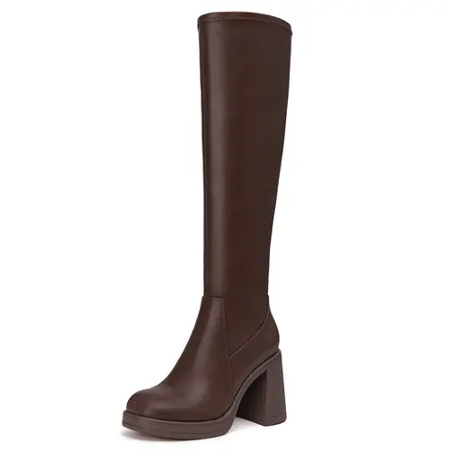 Athlefit Women's Knee High Boots - PU/Suede, Stretch, Chunky Platform, 3.68" Block Heel, Side Zipper, Easy On/Off, Square Toe, Avant Garde Fashion, Comfortable Heels, Casual Women's Shoes for Fall, Work