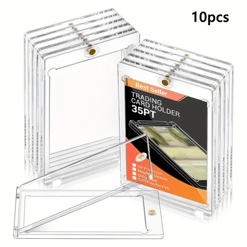 10-Pack Premium 35 pt UV-Resistant Acrylic Magnetic Card Holders, Clear Toploaders for Cards, Durable Transparent Display Cases for Baseball and Trading Cards, Trading Card Storage, Top Magnet Closure for Collectors and Gamers