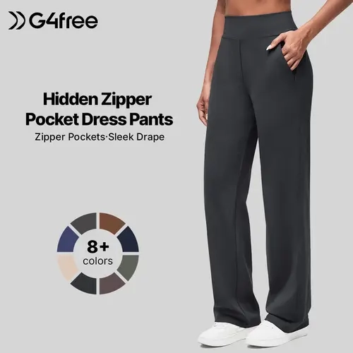 G4Free ShiftReady Women's High Waist Full-Length Yoga Pants - Effortless, Chic Sleek, Comfortable Stretchable, High Stretch - Hidden Zipper Pockets, Work Trousers (Petite/Regular/Tall), Effortless Pants, Chic Sleek Pants,#sohochic