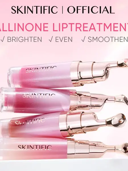[Recommended by Cardi B] SKINTIFIC Hydrating Brightening Lip Serum with Hyaluronic Acid & Peptide for Radiant Lips Gentle Glossy Korean Beauty Makeup Balm Shea Smooth Moisture with Cooling Metal Roller Applicator