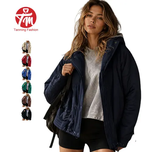 Tanming Womens Oversized Lightweight Quilted Jacket Snap Button Zip Up Baggy Coat with Pockets Spring Fall Winter Outdoor Travel Streetwear Casual Daily