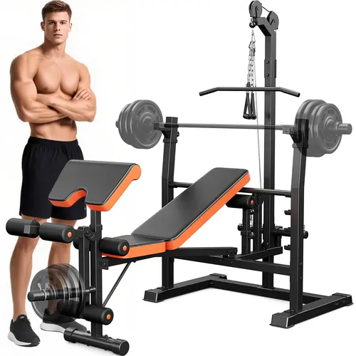 Bearbro 800lbs 10-in-1 Multi-Function Adjustable Weight Bench Press Set with Row Machine & Lat Pull Down,Full Body Strength Training Workout Bench Exercise Equipment with Leg Developer, Preacher Curl