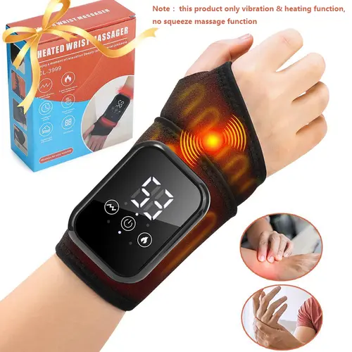 Heated Wrist Massager with Vibration & Heat Settings, Wrist Heating Wrap 15-Minute Timer, Ideal for Tendonitis, Mouse Hand Relax, Cordless Rechargeable Massagers, USB Rechargeable Massagers