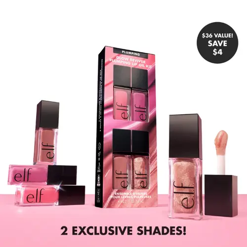 e.l.f. Glow Reviver Plumping Lip Oil Kit, 4 Shades with 2 Exclusive Colors for Ultra-Glossy Plumping Effect & Fresh Minty Scent 7.6mL