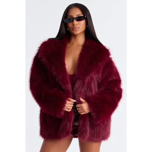 Couture Dreams Faux Fur Coat - Burgundy
