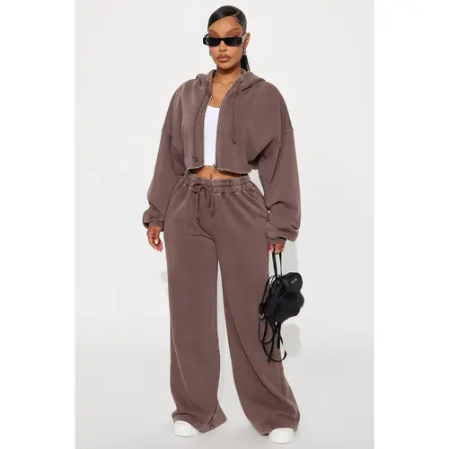 On The Go Fleece Pant Set - Chocolate