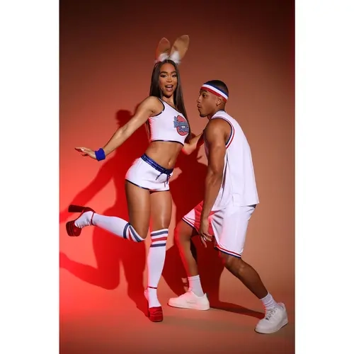 Basketball Bunny Babe 5 Piece Costume Set - White/Blue