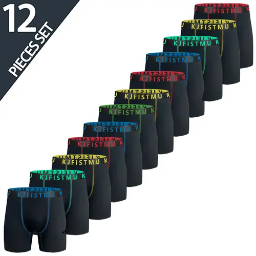 KJFISTMU Men's Long Boxer Briefs 4/8/12 Pack - Solid Color with Fine Stripe, Breathable Polyester Blend Fabric, Comfortable Fit, Machine Washable - Menswear Sportswear Athletic Underwear for Adults (Bike Compatible) Protective Denim