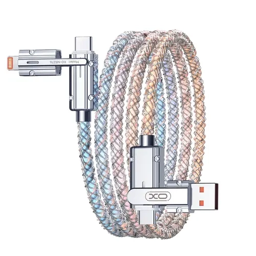 100W Aluminium 4-in-1 Glow-in-the-Dark Durable LED Fast Charging Cable - 4-Port Free Switching, Data Transfer Support, Protection, for Smartphone, Mobile Cellphone, Type C Charger Electronic Device