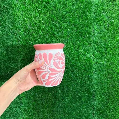 Handmade 500ml Relieve Cantarito Cielito Lindo-Blanco Rosa.