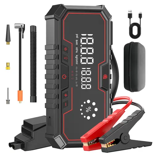 【Father's Day Gift】Kapeezi 12V Portable Emergency Car Battery Starter, 18000mAh Power Bank, 160PSI Tire Inflator, LED Light, Car Tool Kit, Automotive Essential Accessory Car Essentials