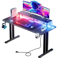 Ecofurnix,LED light game table & power socket, computer gaming desks & monitor stand, ergonomic carbon fiber game table, home office desk with cup holder, headphone hook and mouse pad, simple assembly summerwins